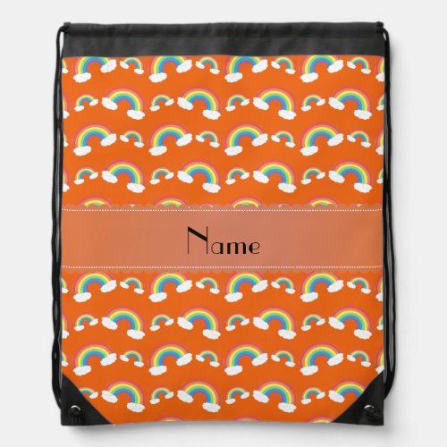 Personalized name orange rainbows drawstring bag