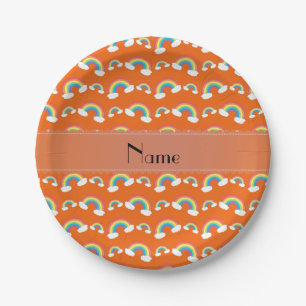 Personalized name orange rainbows paper plates