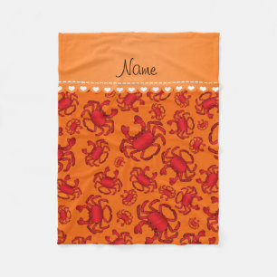 Personalized name orange red crab pattern fleece blanket