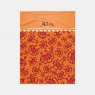 Personalized name orange red crab pattern fleece blanket