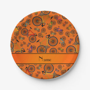 Personalized name orange road bikes paper plates