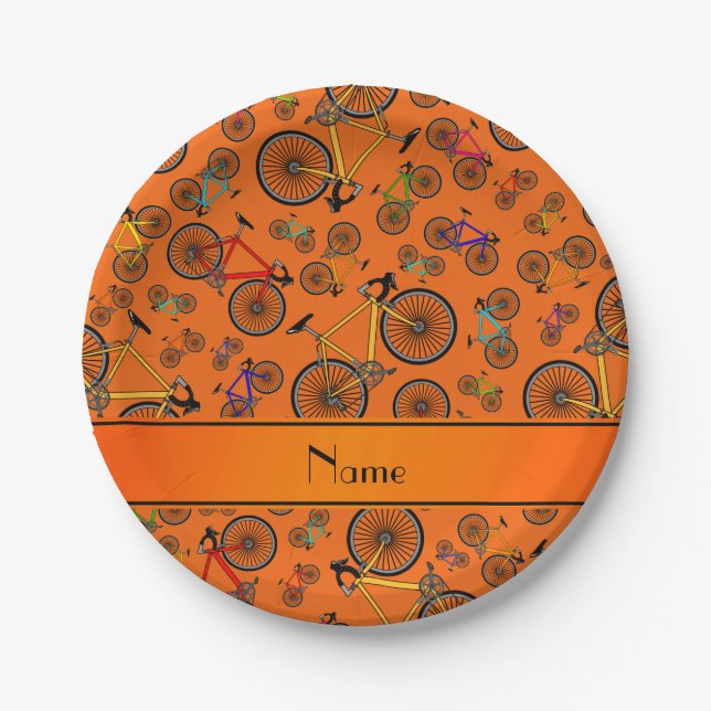 Personalized name orange road bikes paper plates (Front)
