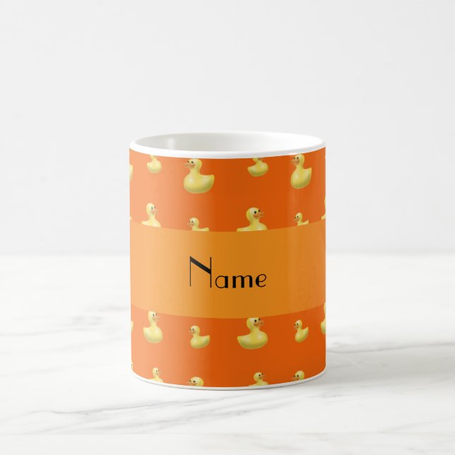 Personalized name orange rubber duck pattern coffee mug (Center)