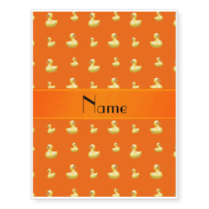 Personalized name orange rubber duck pattern temporary tattoos