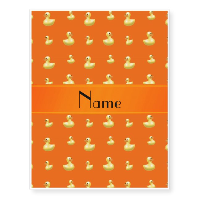 Personalized name orange rubber duck pattern temporary tattoos (Front)