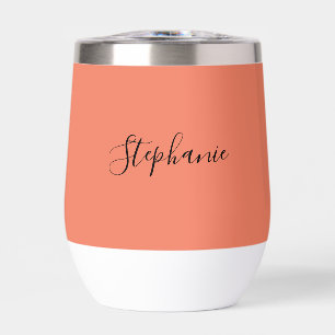 Personalized name Orange Script Monogram Thermal Wine Tumbler