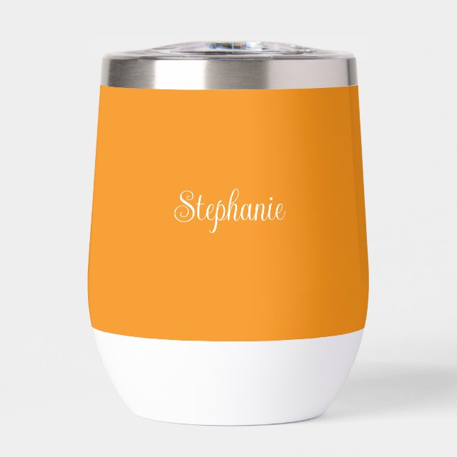 Personalized name Orange Script Monogram Thermal Wine Tumbler (Front)