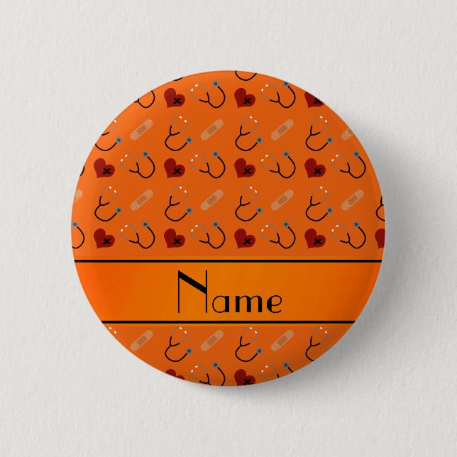 Personalized name orange stethoscope bandage heart button (Front)
