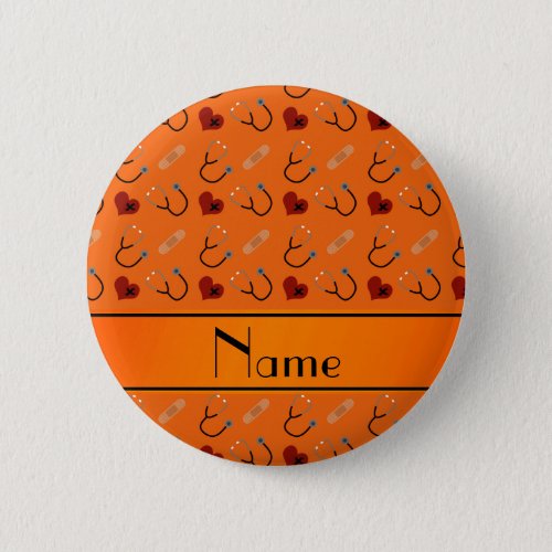 Personalized name orange stethoscope bandage heart button
