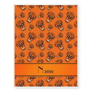 Personalized name orange sugar skulls temporary tattoos