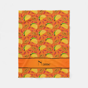 Personalized name orange tacos sombreros chilis fleece blanket