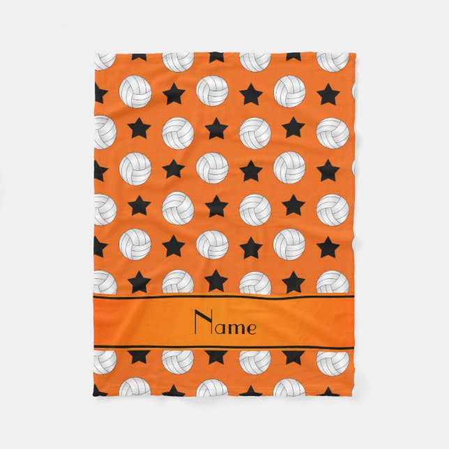 Personalized name orange volleyball black stars fleece blanket (Front)