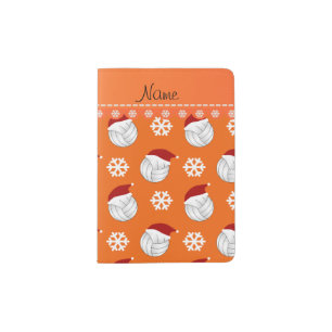 Personalized name orange volleyballs santa hats passport holder