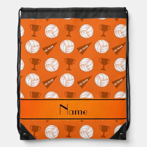 Personalized name orange volleyballs trophy flag drawstring bag