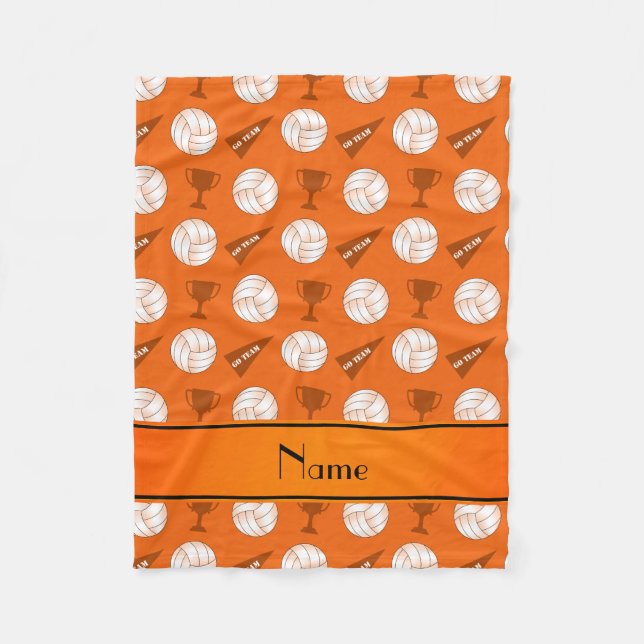 Personalized name orange volleyballs trophy flag fleece blanket (Front)
