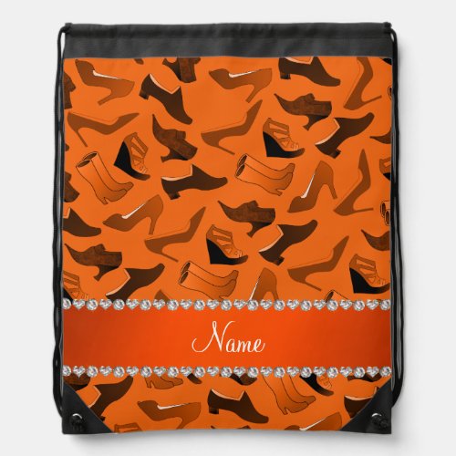 Personalized name orange womens shoes pattern drawstring bag