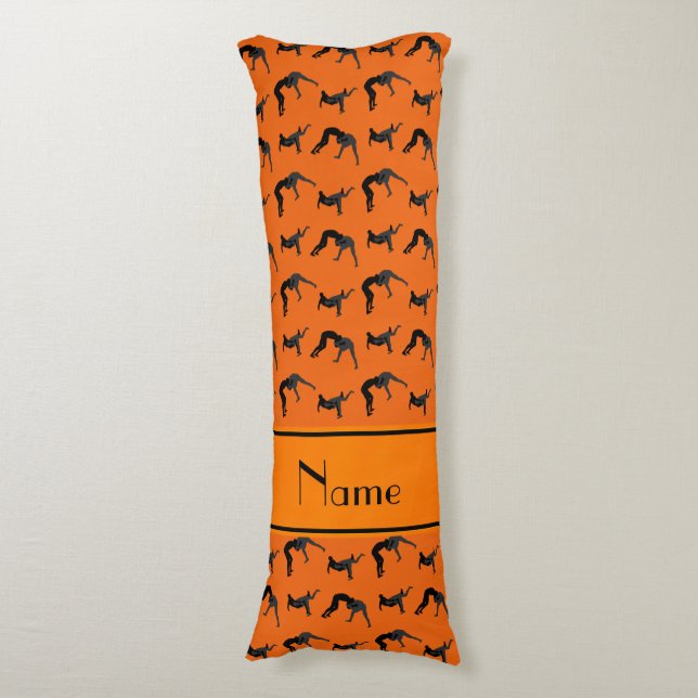 Personalized name orange wrestling silhouettes body pillow (Front Vertical)