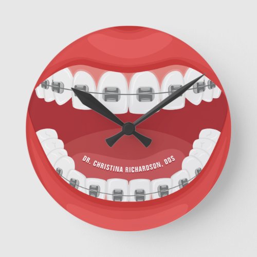 Personalized Name Orthodontic Office Dental Braces Round Clock