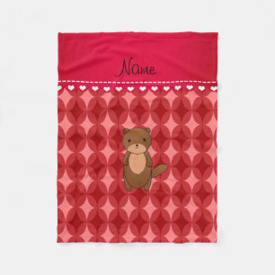 Personalized name otter red circle diamonds fleece blanket