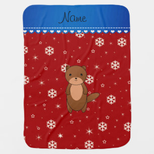 Personalized name otter red snowflakes swaddle blanket