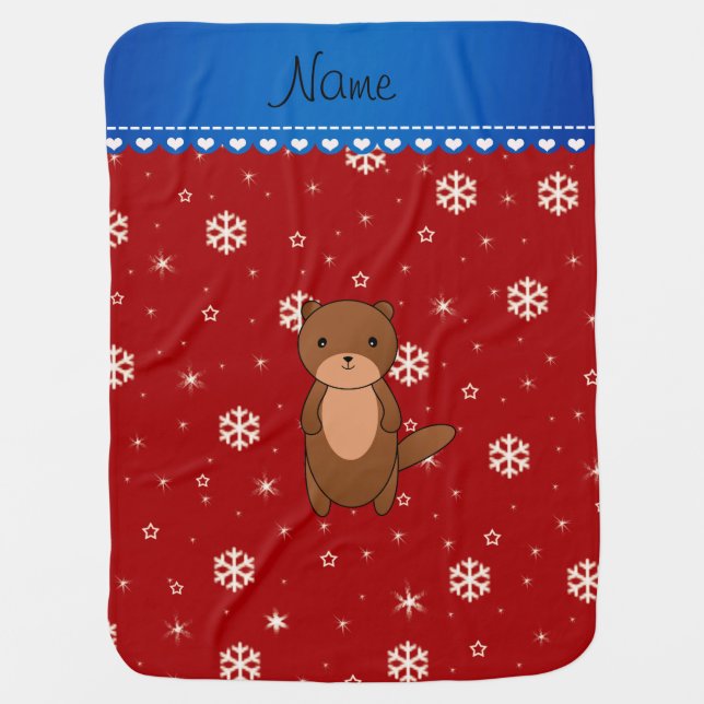 Personalized name otter red snowflakes swaddle blanket (Front)