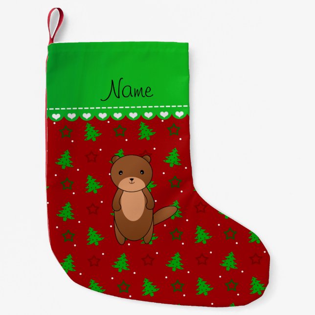 Personalized name otter red trees stars small christmas stocking (Front)