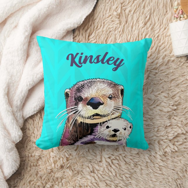 Personalized Name Otterly Delightful Otter  Throw Pillow (Blanket)