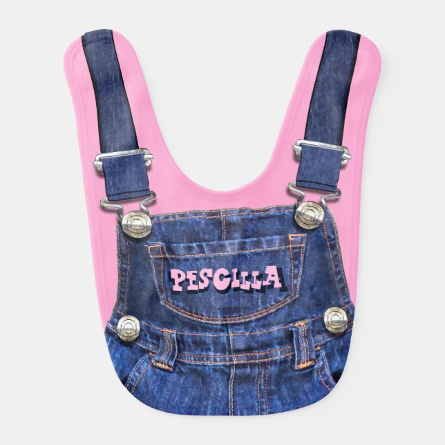 Personalized Name Overalls Fashion Statement Baby Bib (Front)