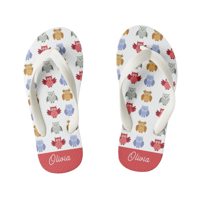 Personalized Name Owl Beach Kid's Flip Flops (Footbed)
