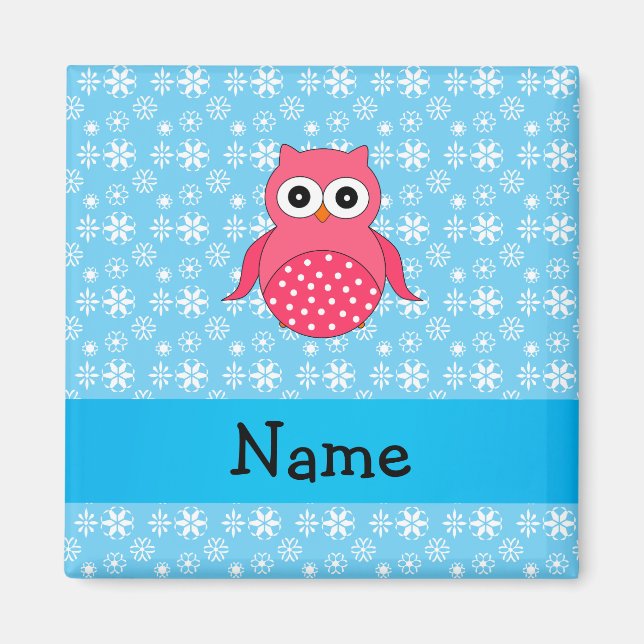Personalized name owl blue snowflakes magnet (Front)