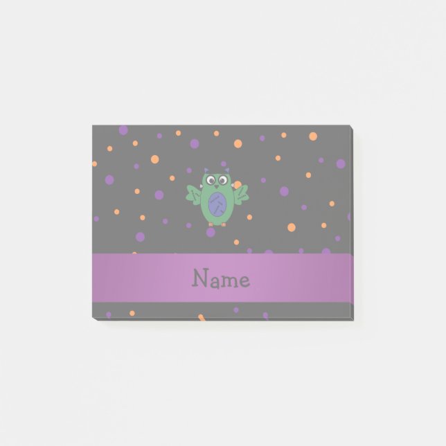 Personalized name owl frankenstein polka dots post-it notes (Front)