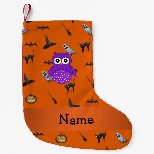 Personalized name owl halloween pattern small christmas stocking (Front)