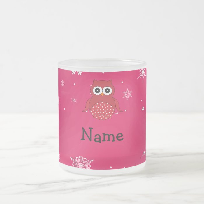 Personalized name owl pink snowflakes coffee mugs