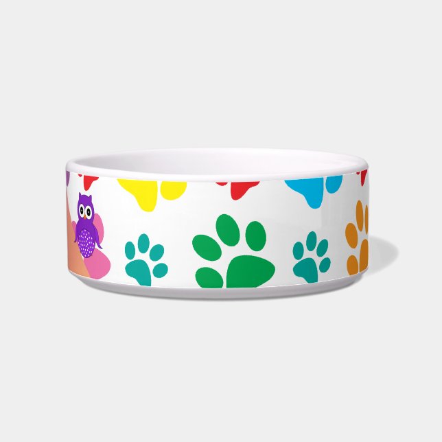 Personalized name owl rainbow paws bowl (Right)