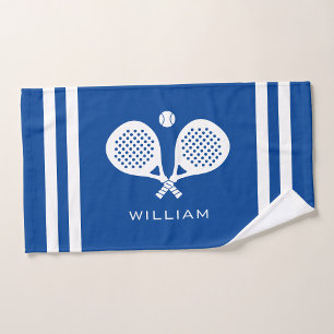 Personalized Name Padel Tennis Blue Stripes Hand Towel