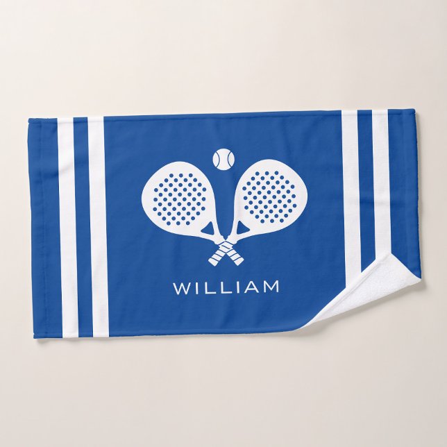 Personalized Name Padel Tennis Blue Stripes Hand Towel (Creator Uploaded)