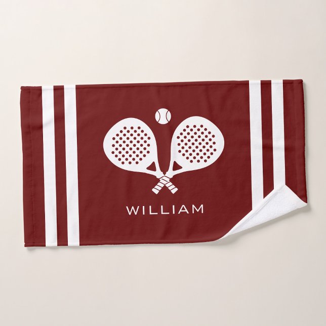 Personalized Name Padel Tennis Dark Red Stripes Hand Towel (Creator Uploaded)