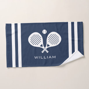 Personalized Name Padel Tennis Navy Blue Stripes Hand Towel