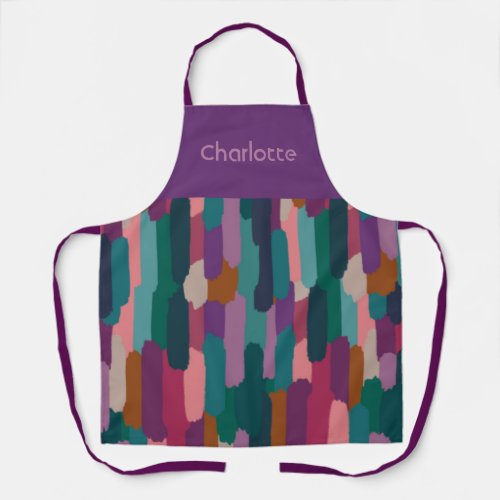 Personalized Name Painted Brushstrokes Purple Apron