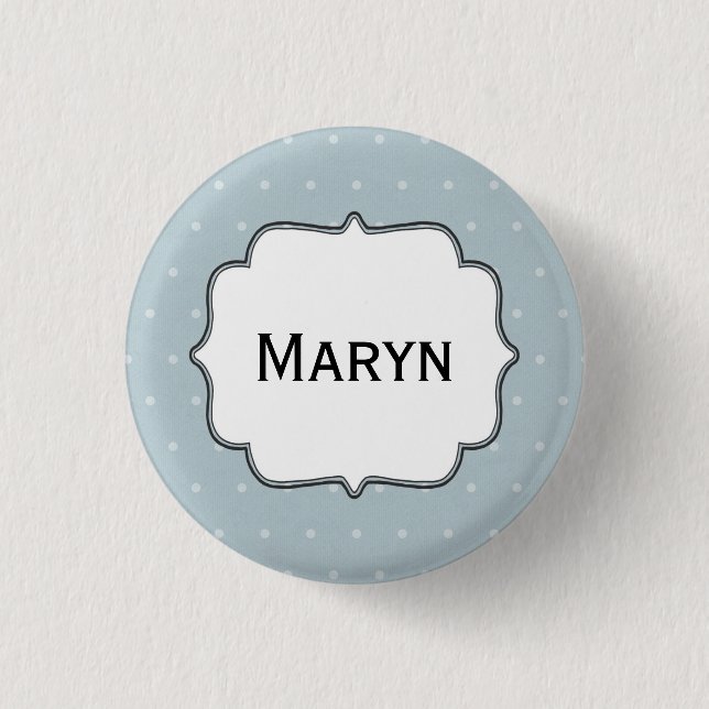 Personalized Name Pale Blue with White Polka Dots Button (Front)