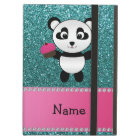 Personalized name panda cupcake turquoise glitter