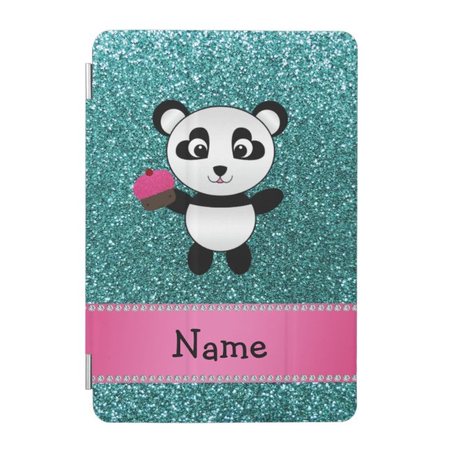 Personalized name panda cupcake turquoise glitter iPad mini cover (Front)