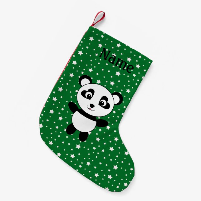 Personalized name panda green stars small christmas stocking (Front (Hanging))