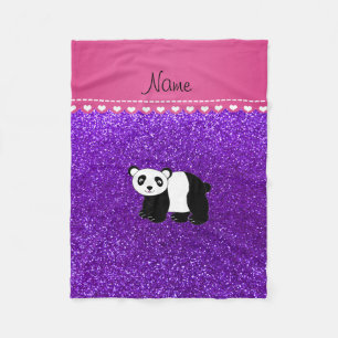 Personalized name panda indigo purple glitter fleece blanket