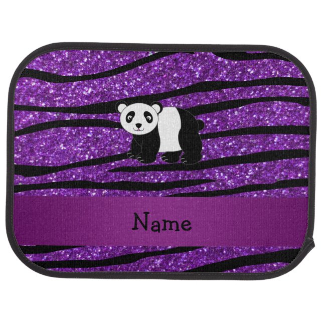 Personalized name panda purple glitter zebra car floor mat (Rear)