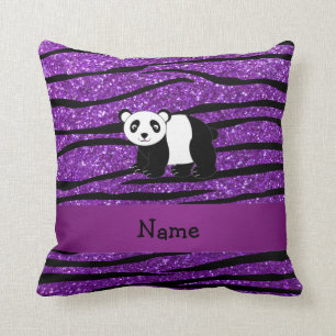 Personalized name panda purple glitter zebra throw pillow