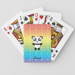 Personalized name panda rainbow hearts playing cards