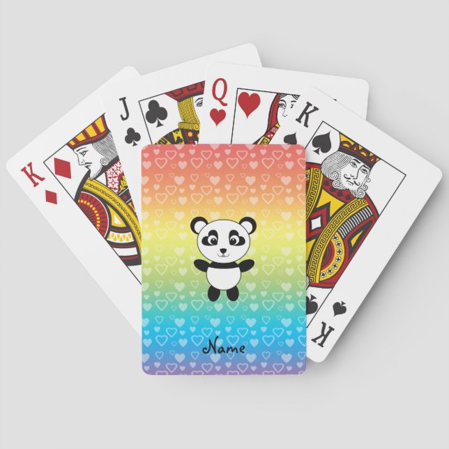 Personalized name panda rainbow hearts poker cards (Back)