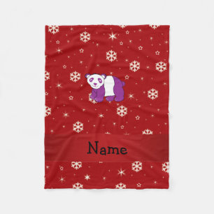 Personalized name panda red snowflakes fleece blanket