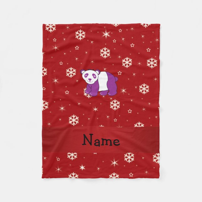Personalized name panda red snowflakes fleece blanket (Front)